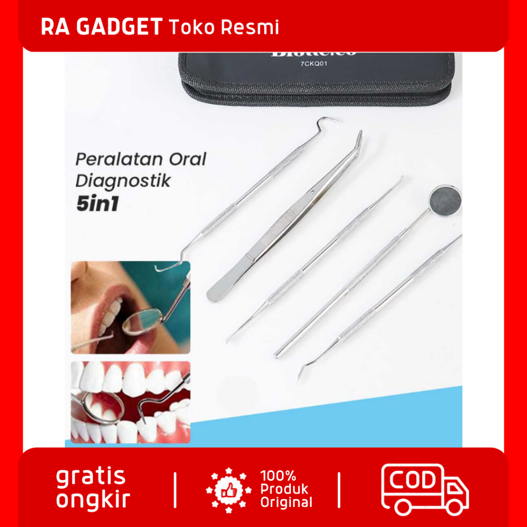 Peralatan Oral Diagnostik Perawatan Dokter Gigi Dental 5in1 Set Lengkap Stainless Steel Anti Karat /