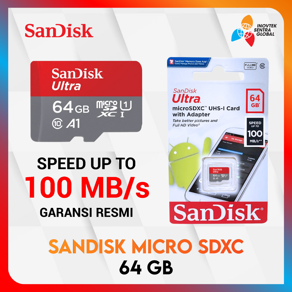 SanDisk 64GB Ultra Micro SD Speed Up To 100MB/s Class 10 - Original