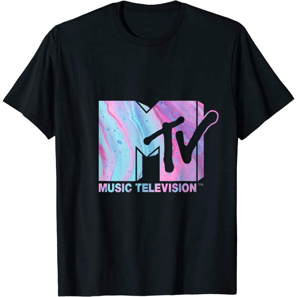 Baju Kaos Mademark x MTV - MTV Logo Pink Blue Fluid T-Shirt