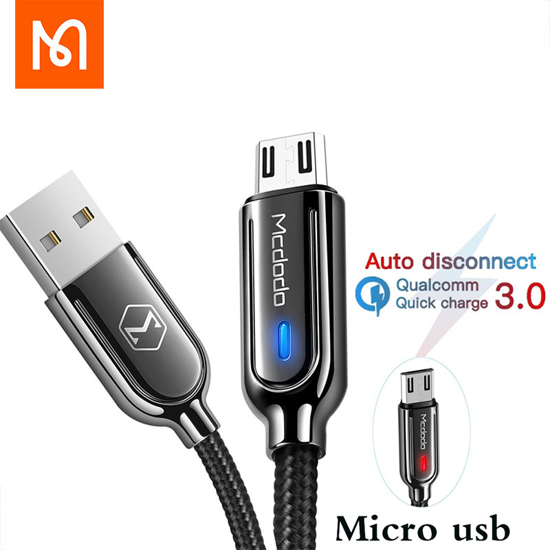 Mcdodo Kabel Micro USB Auto Power Off QC 3.0 Braided Nylon Led Light