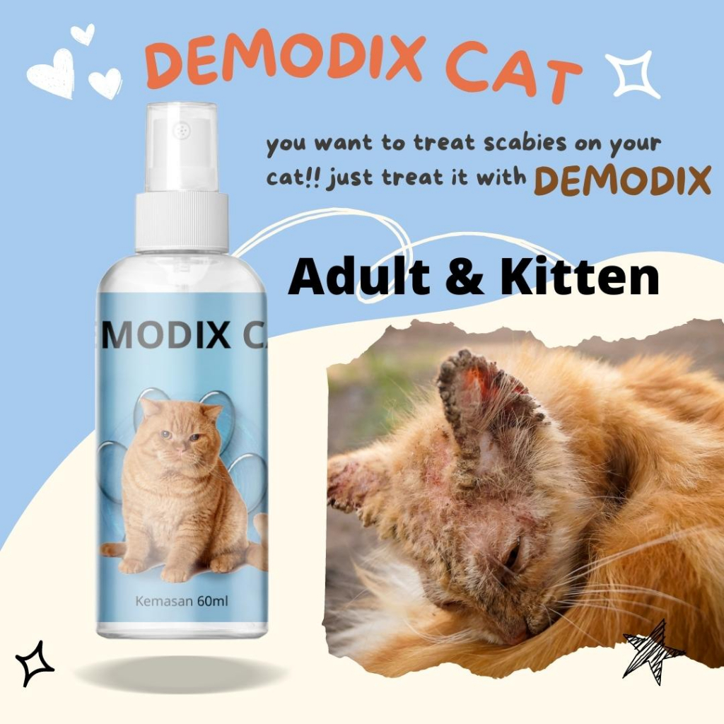 DEMODIX 60ml OBAT JAMUR KUCING, LUKA, SCABIES, INFEKSI SPRAY - Obat Kucing Anjing Anti Jamur Luka Scabies Parasit Penyakit Kulit