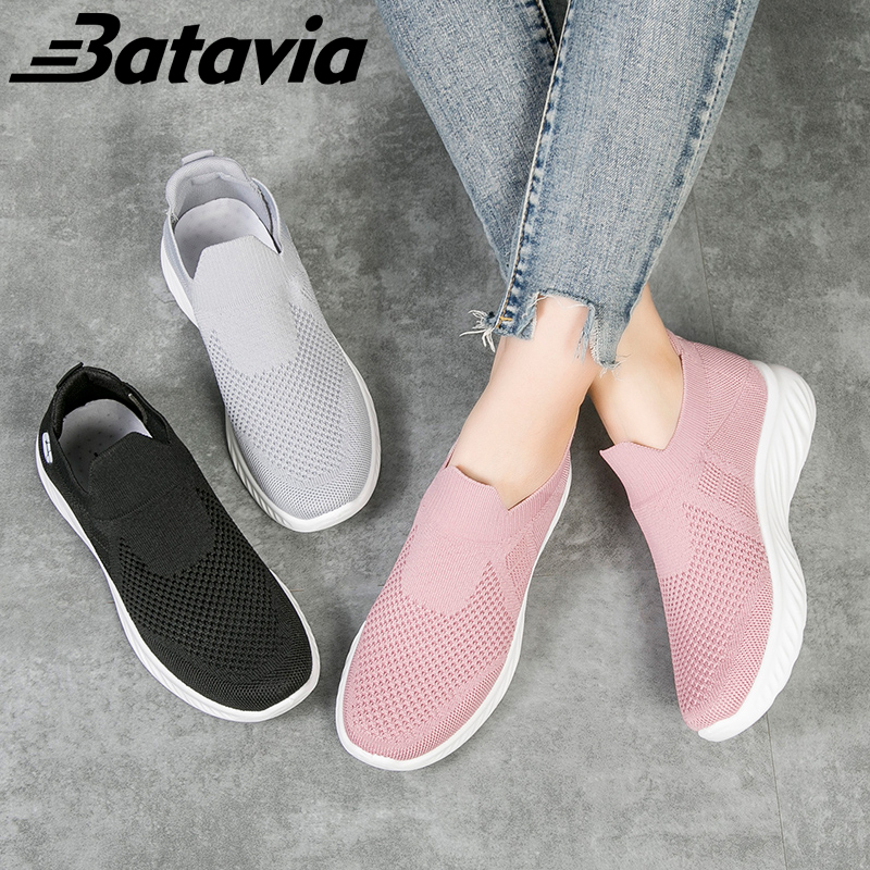 Batavia fashion impor sepatu rajut wanita Sepatu olahraga wanita slip on rajut terbang terbaru sepatu hitam sepatu Sepatu sekolah sepatu joging N5