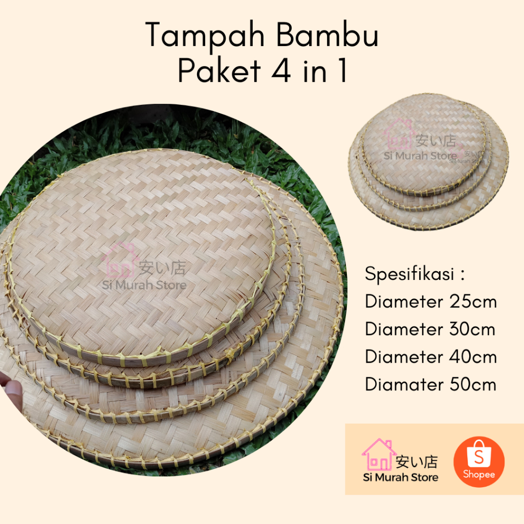 Paket Tampah Bambu 4 in 1 Nampah Nyiru Bambu Murah / Tampah Bambu Besar Kecil Murah