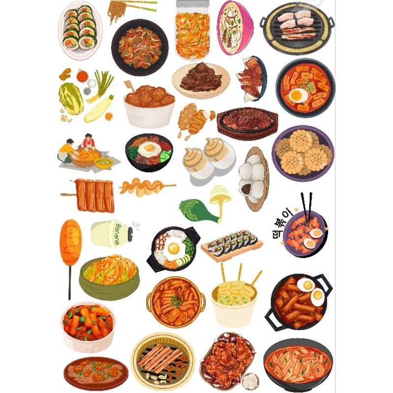 

25 pcs stiker korean food toepokki ramyun journaling love aesthetic
