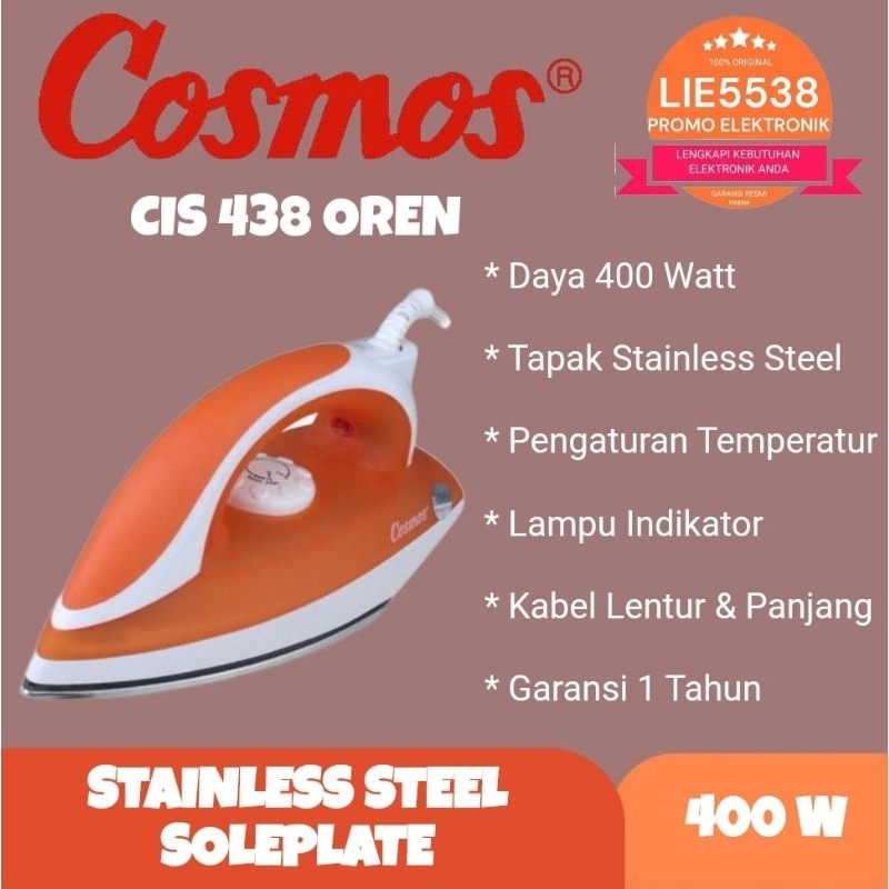 Setrika COSMOS CIS418/ CIS 418 stainless steal dry irom GARANSI RESMI