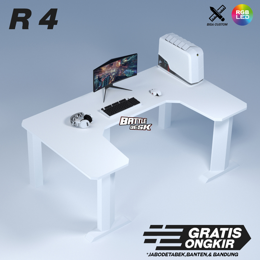 Battledesk R4 HITAM - Meja Komputer Letter L Gaming PC Desk Desk Office Kantor RGB Murah 200x120