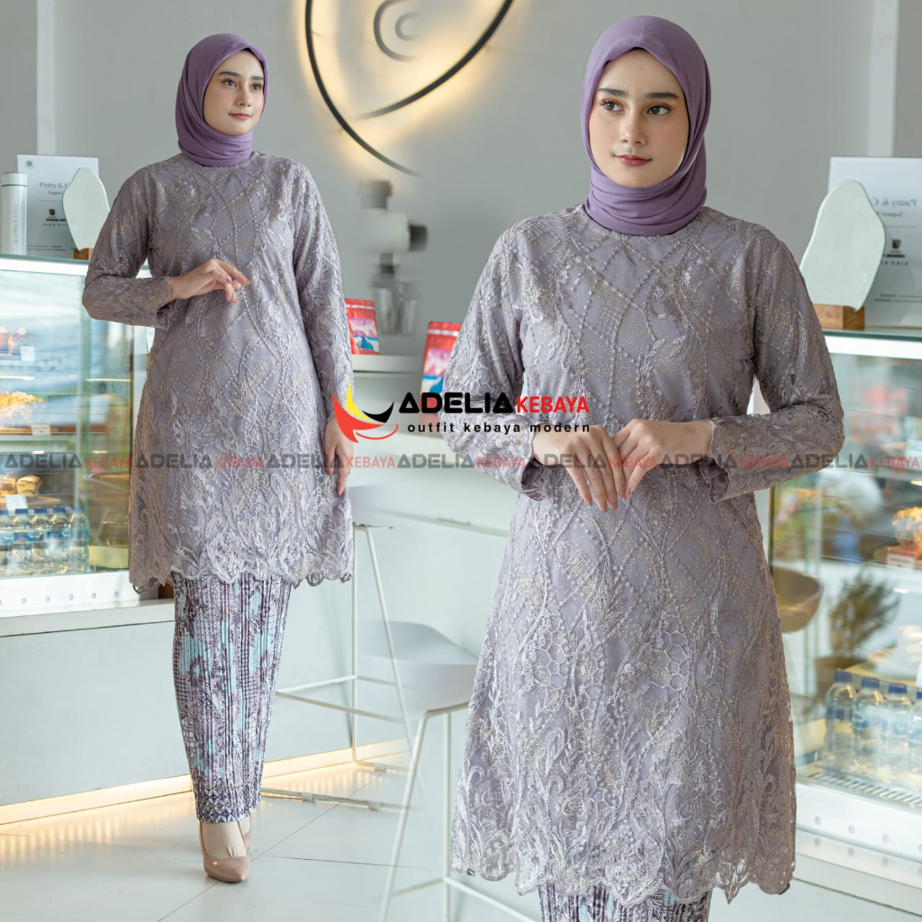 ( COD ) Setelan kebaya tunik melayu - kebaya modern - outfit kekinian - bahan tulle bordir mutiara - baju pesta keluarga, nikahan, kondangan, wisuda ataupun akad