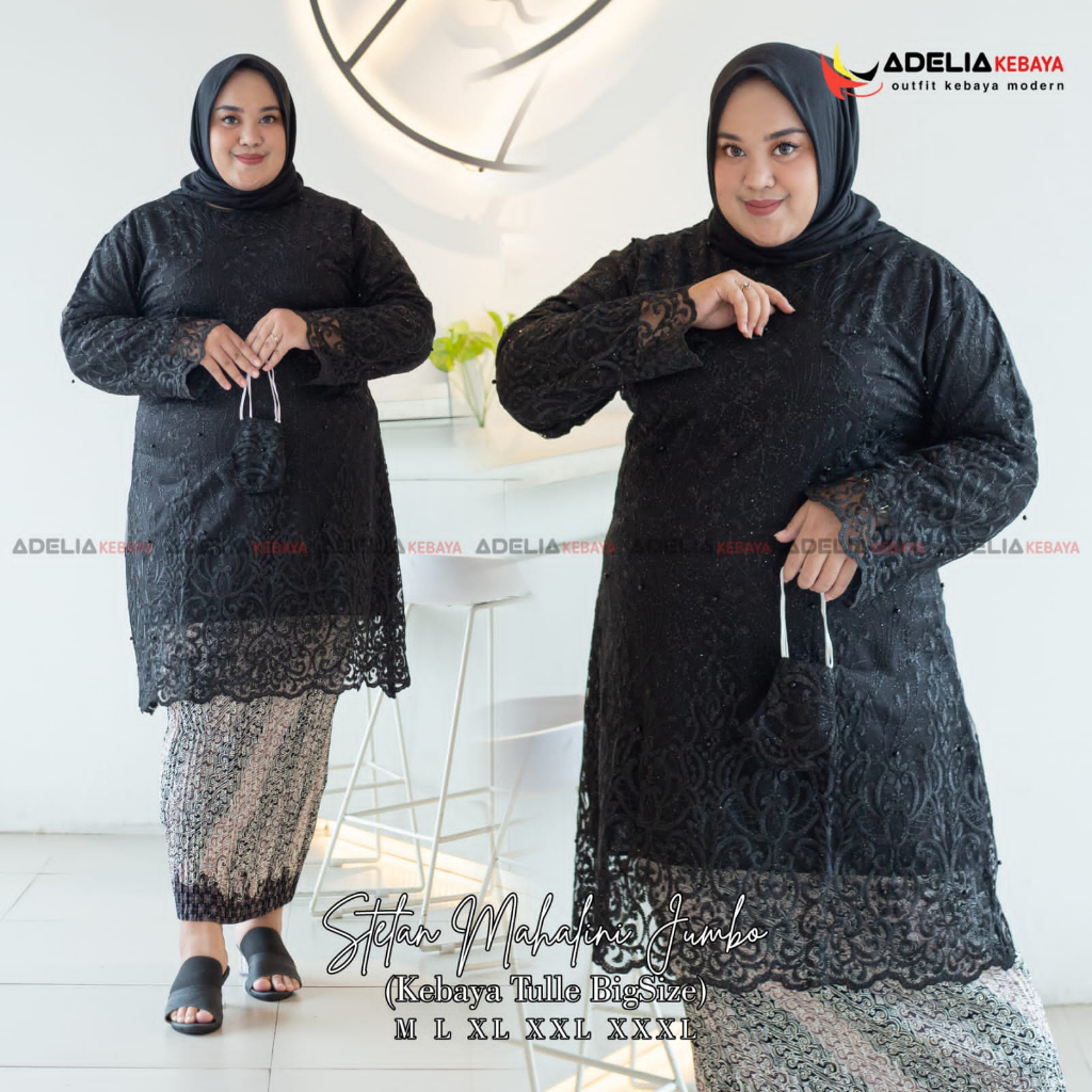 ( COD ) JUMBO - Setelan kebaya tunik mahalini jumbo - outfit kekinin - kebaya modern - bahan tulle bordir - baju pesta, wisuda, kondangan pakaian akad, nikahan