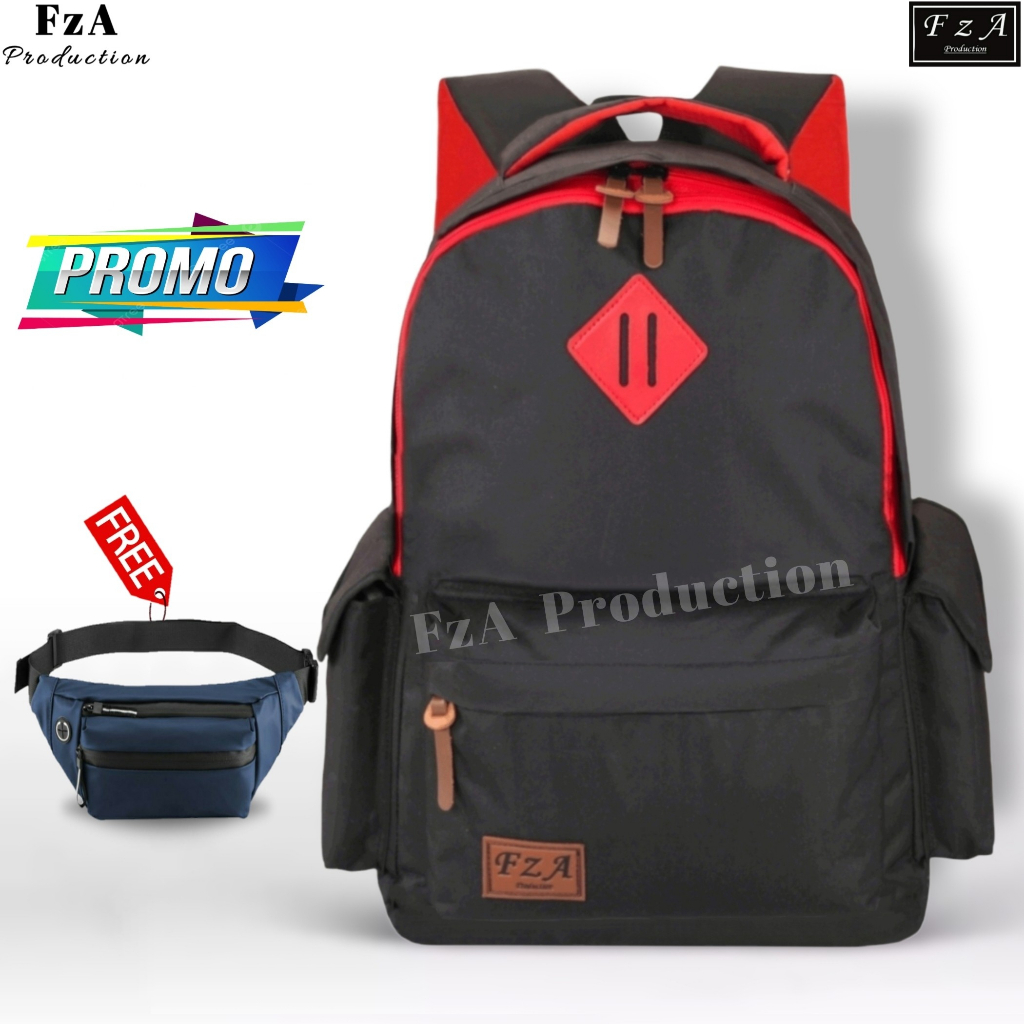 FzA Official -Tas Ransel anak laki laki - Tas Ransel Anak Sekolah - Tas Ransel Sekolah anak laki-laki anak perempuan Backpack Sekolah Anak [ High Quality ] - Black Kids FREEE Tas Slempang