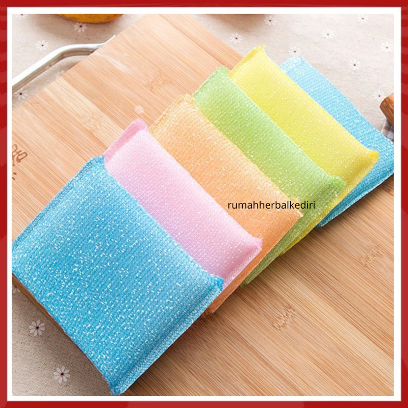 Spons Cuci Piring Warna Warni Spon Sponge Sabut Jaring Alat Dishwashing Dapur Masak Busa Serbaguna