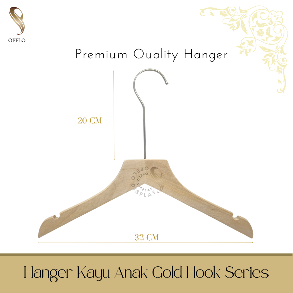 NEW! HANGER KAYU ANAK KEPALA RATA PREMIUM QUALITY HOOK BULAT GOLD