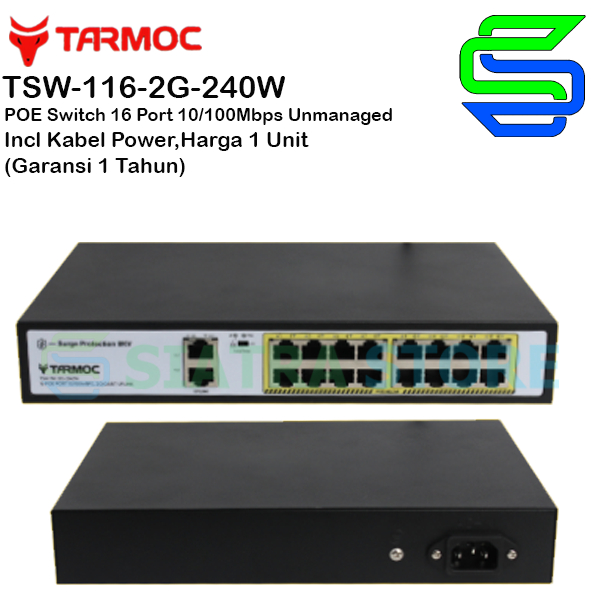 Tarmoc TSW-116-2G-240W, 16 Port 10/100 POE 802.3af/at POE Switch 240W