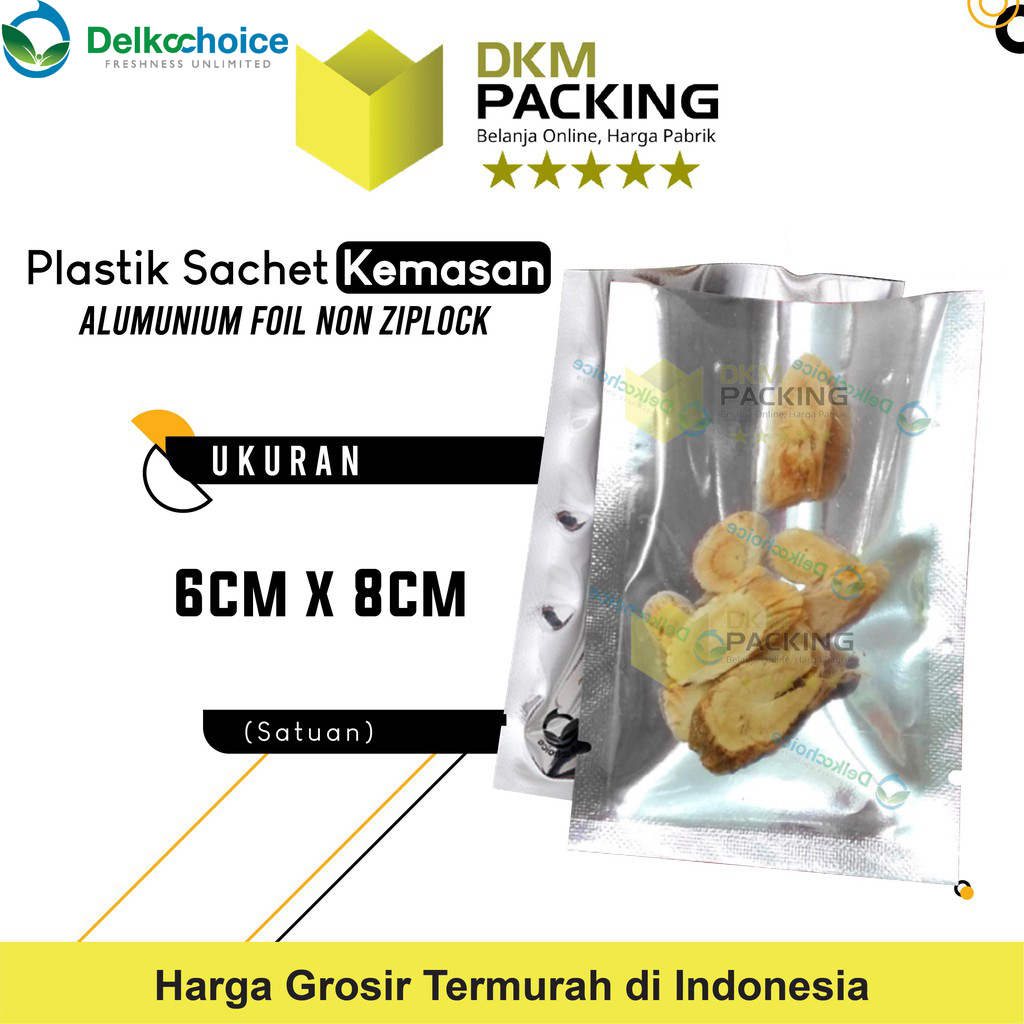 PLASTIK SACHET TRANSMETZ 6X8CM NON ZIPLOCK KEMASAN KOMBINASI SASET ALUMUNIUM CLEAR METALIZING FOIL D