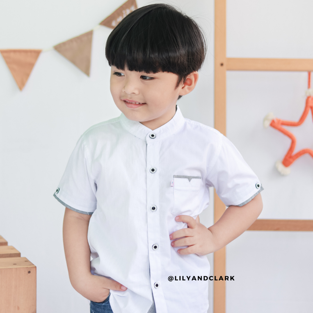 LILY AND CLARK KEMEJA PENDEK ANAK LAKI-LAKI KP02 PUTIH