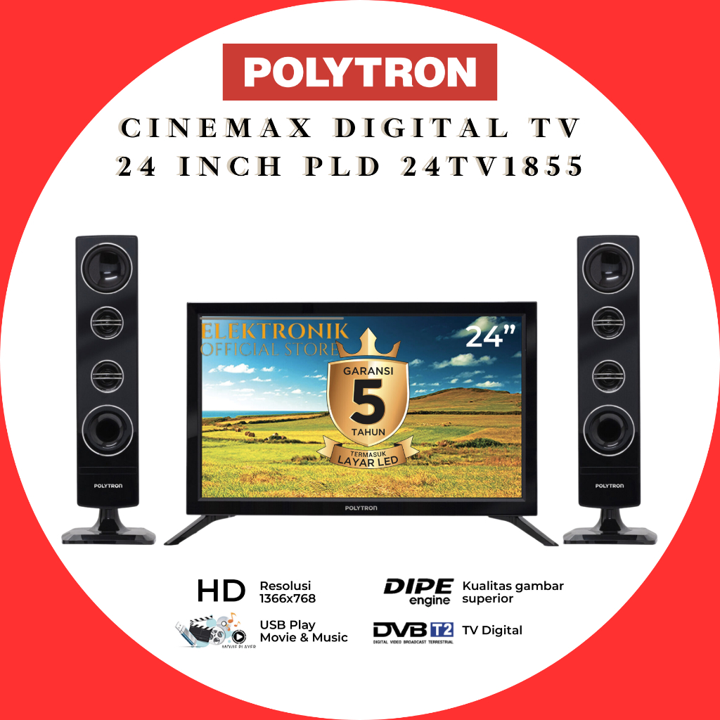 POLYTRON CINEMAX DIGITAL TV 24 inch PLD 24TV1855 DIGITAL TV/24TV1855/PLUS SPEAKER/100% ORIGINAL