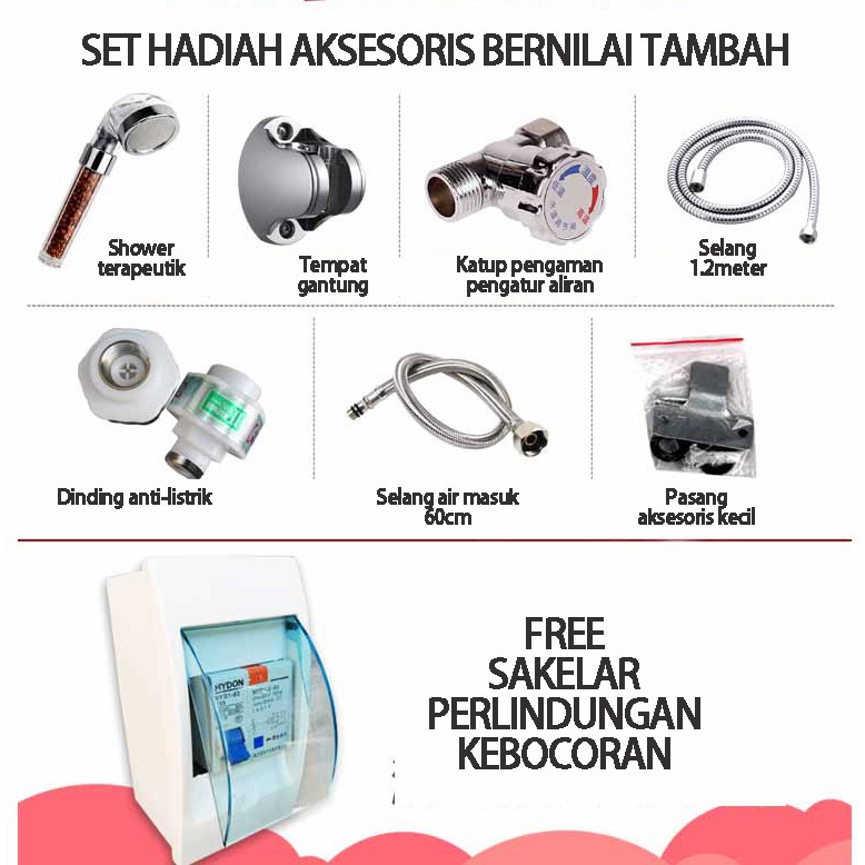 Pemanas air kamar mandiPemanas air listrikinstan yang dipasang di dinding, pancuranpanas cepat, kamar mandi, bak mandi, salonrambut, hemat daya, suhu konstan