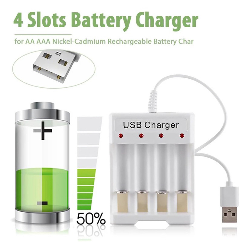 Charger Pengisi Daya Baterai AA AAA Pengisi Daya Cepat USB 2 3 4 Slot Perlindungan Sirkuit Pendek Pintar untuk Pengisi Daya Portabel Baterai Isi Ulang AAA/AA