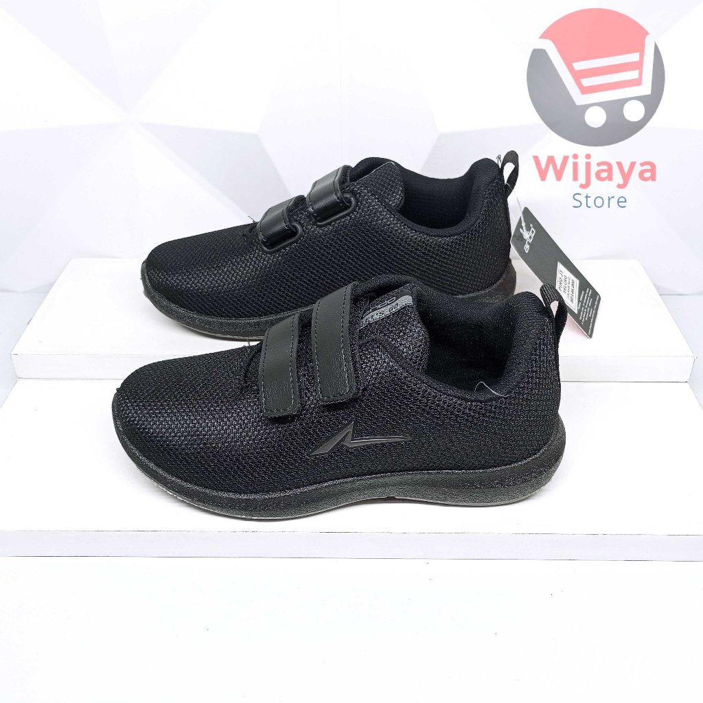 Sepatu Sekolah Ando 31-34 Sneaker Anak Hitam Polos Putih Strap Velcro yang Praktis PINO LIAM BSC