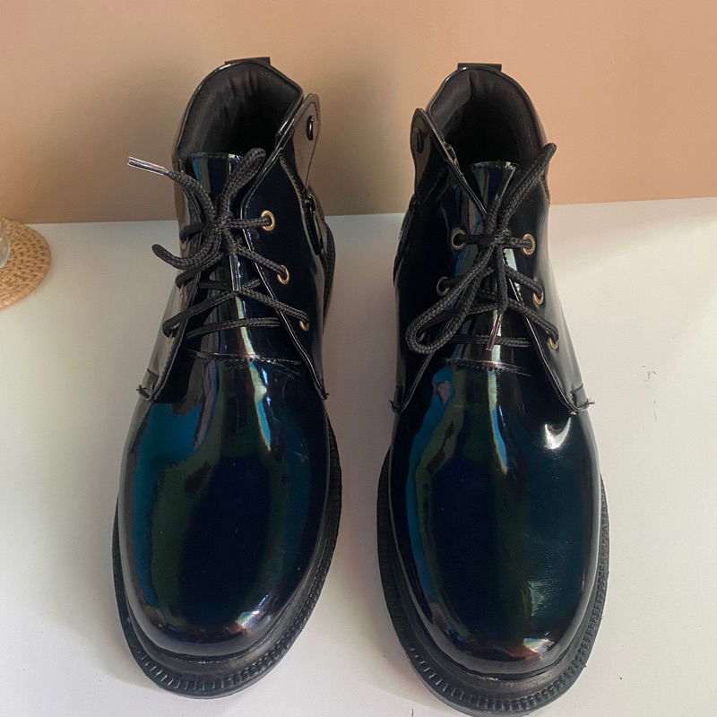 Sepatu PDH TNI Hitam kilap/Sepatu Dinas Kerja Pria/Sepatu Boot Tali Resleting