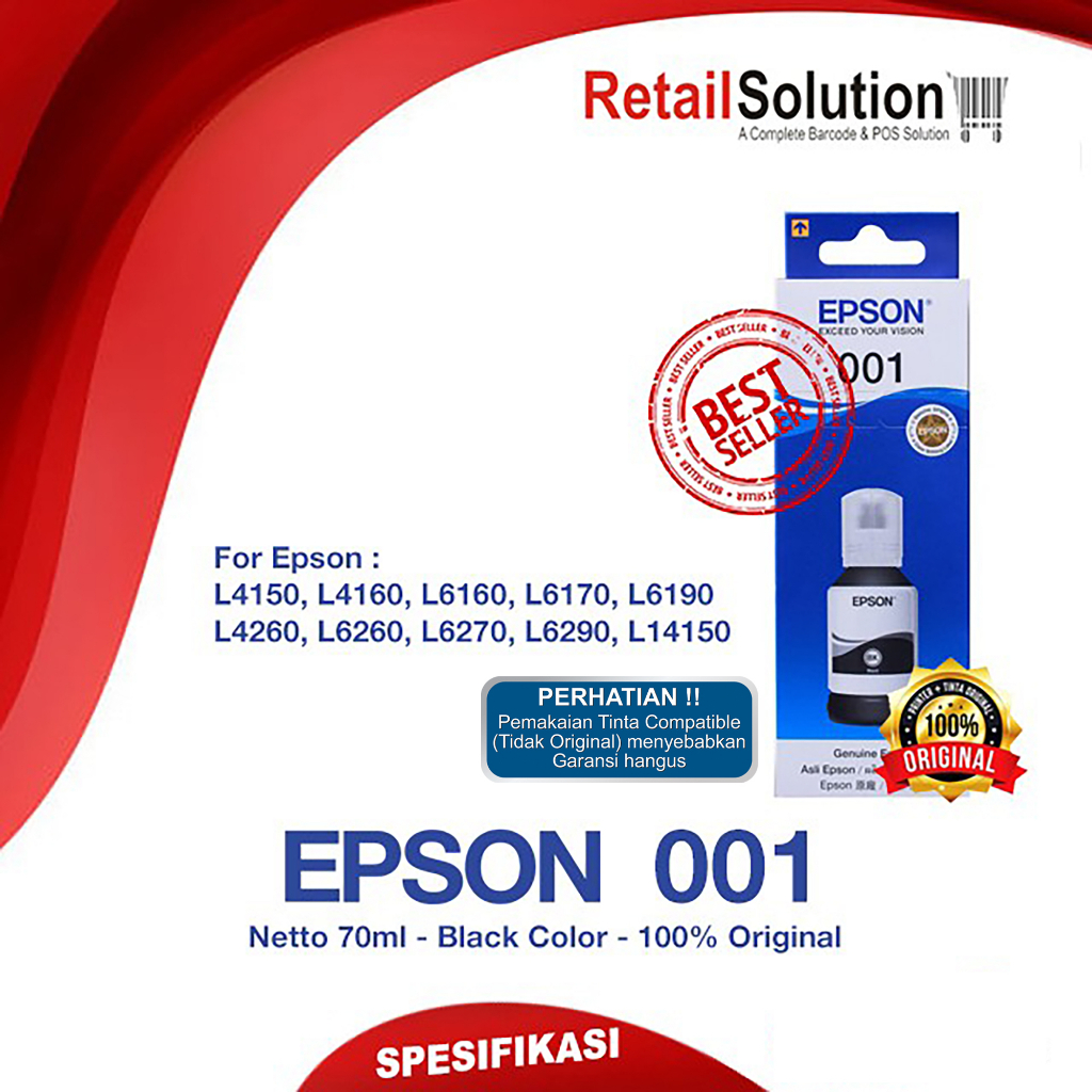 Tinta Epson 001 Black Original - Tinta L4150 L4160 L6160 L6170 L6190