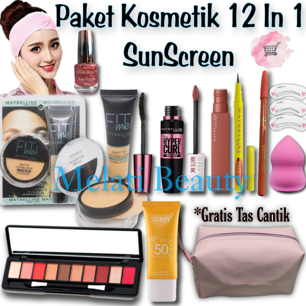 Paket Kosmetik 12 In 1 Sunscreen / Paket Kosmetik Lengkap / Makeup Set Kecantikan / Paket Lameila