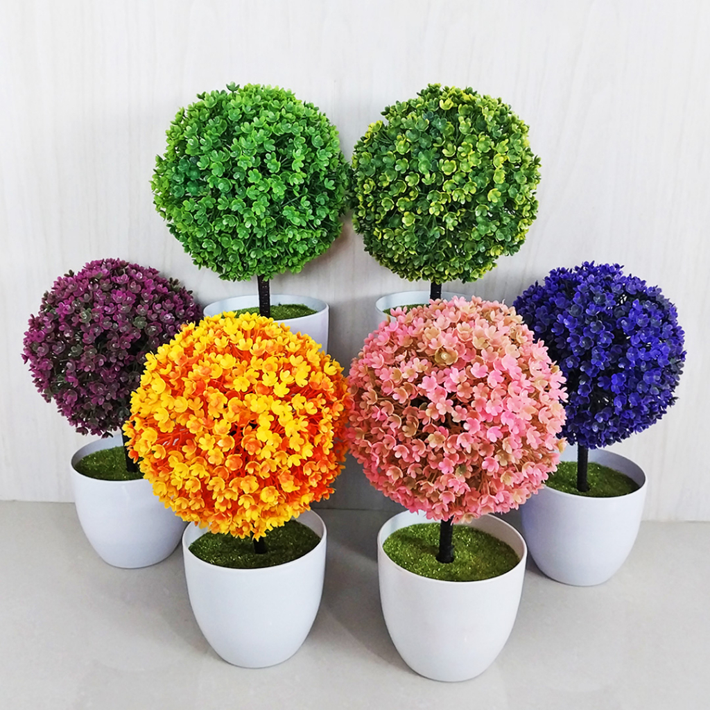 Tanaman Hias Plastik Tanaman Bunga Bonsai Hias Palsu Dekorasi Rumah Artificial Flowers Pot Bunga Hiasan Ornamen Bulat PBP03