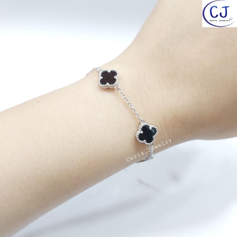 Gelang VanCleef  Wanita Perak Asli 925 Silver Lapis Emas Putih Asli - Gelang Anti Karat