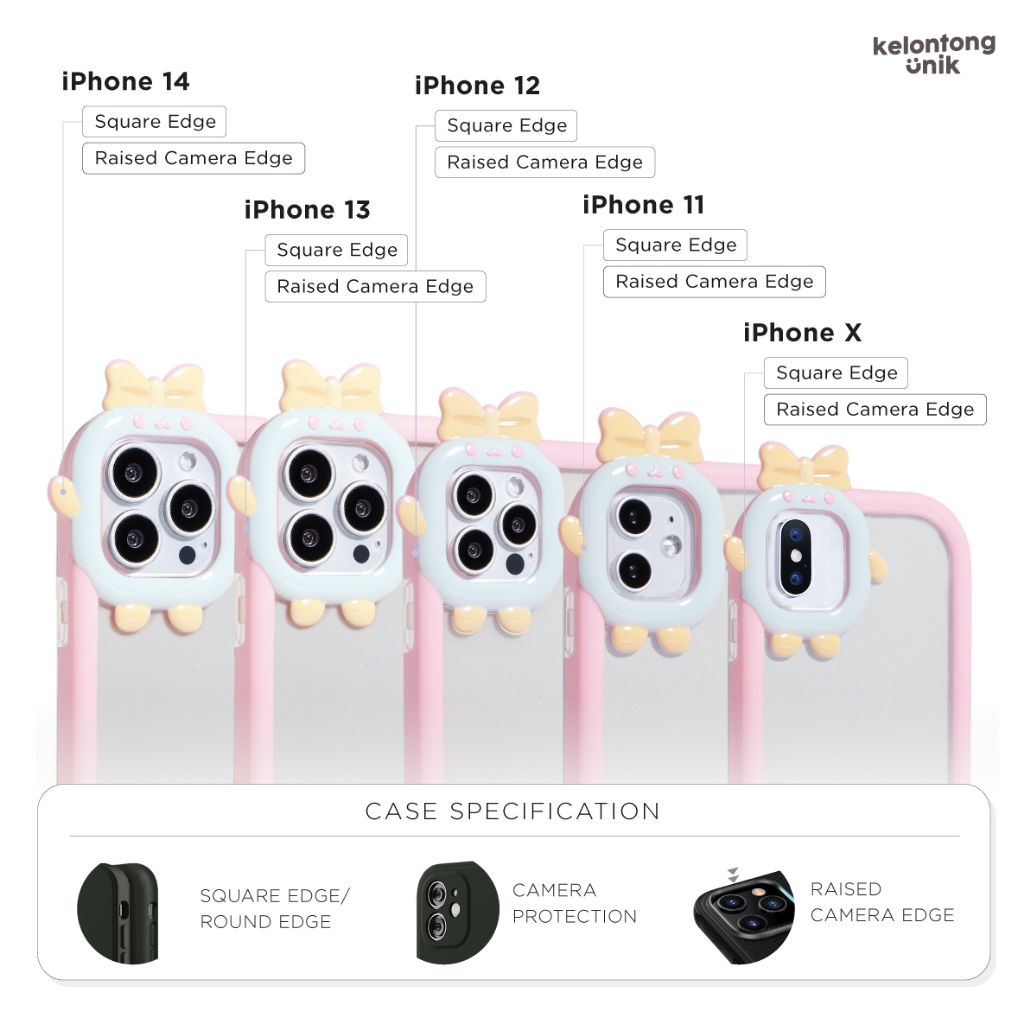 For iPhone - 3D Cute Little Monster with Bow 2 in 1 Soft Case/ Casing Kamera Pita