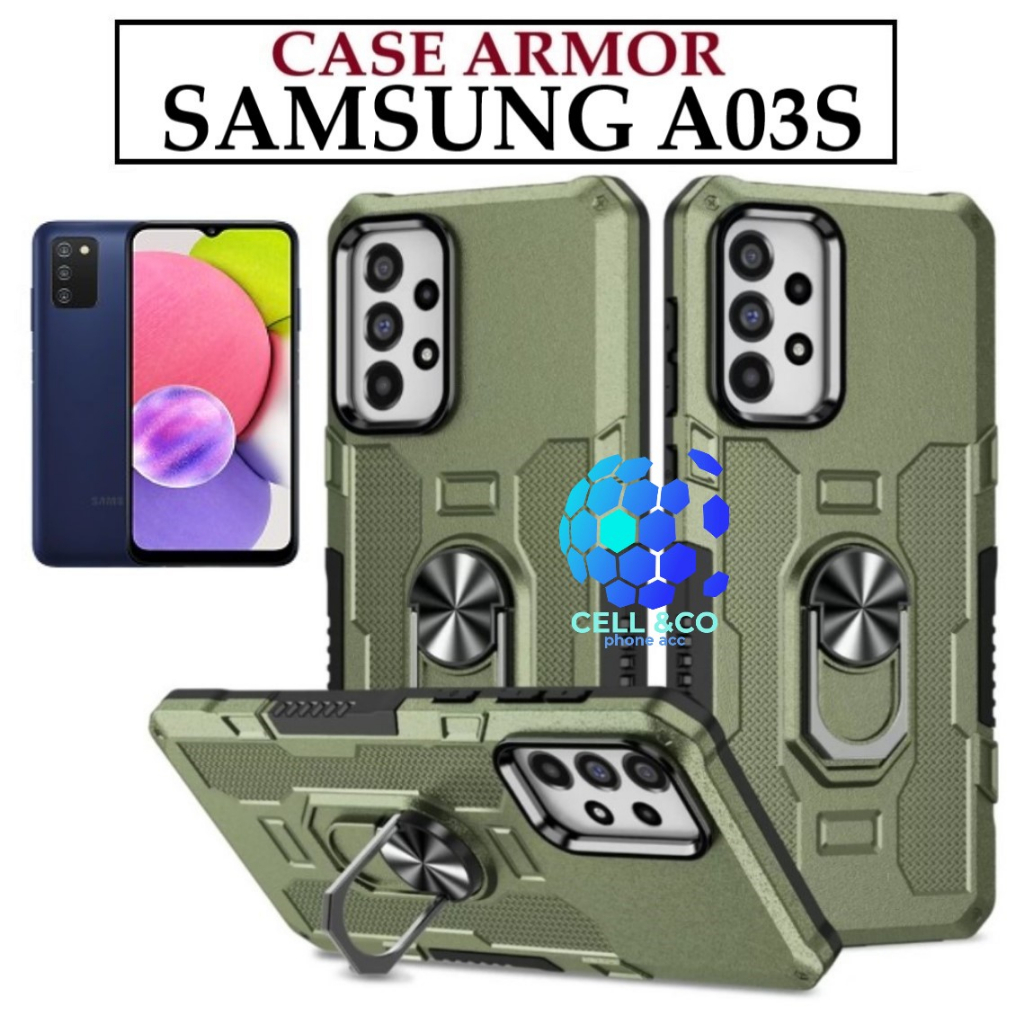 Case Armor SAMSUNG A03S Iring Cincin Magnetic Kesing Hp Protect kamera Premium Hard Case Standing Robot Pelindung Kamera