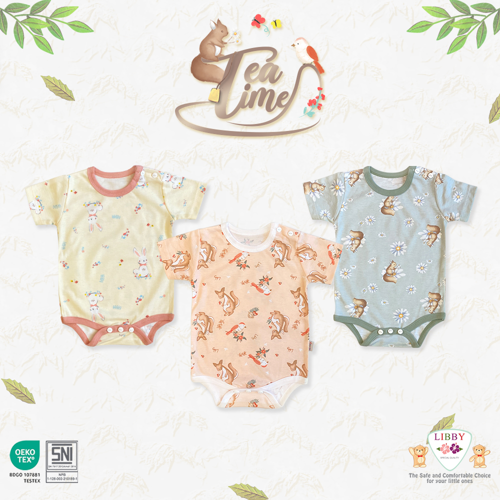 [TOMS] [BUNDLE HEMAT 3pc] LIBBY (3pcs) Jumper Baju Kodok Pendek Romper Segitiga MOTIF PRINT Terbaru Grosir (0-3bln)