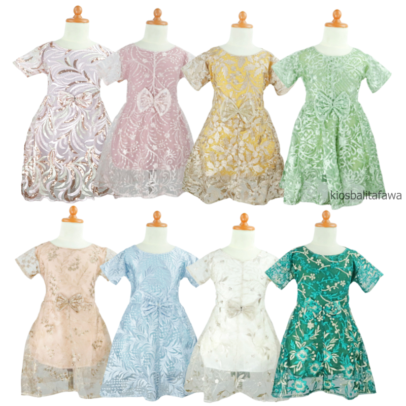 Dress Icha Brukat uk 2-3 Tahun / Dres Brokat Anak Perempuan Gaun Brukat Pesta Baju Import Baby Cewek