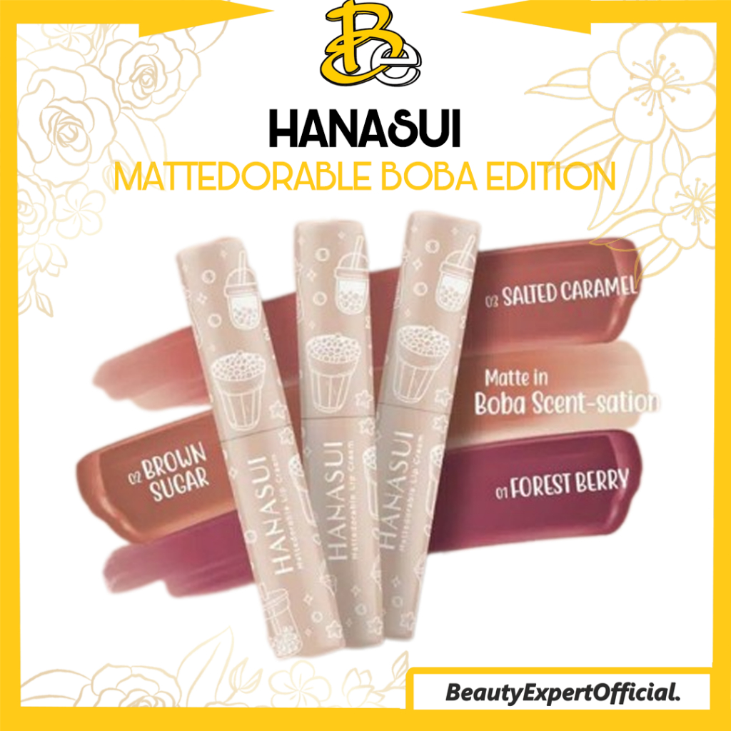 ⭐️ Beauty Expert ⭐️ HANASUI MATTEDORABLE LIPCREAM - HANASUI LIP CREAM BOBA EDITION FOREST BERRY BROWN SUGAR  SALTED CARAMEL PINK LAVA CREAMY PEACH HAZELNUT LATTE