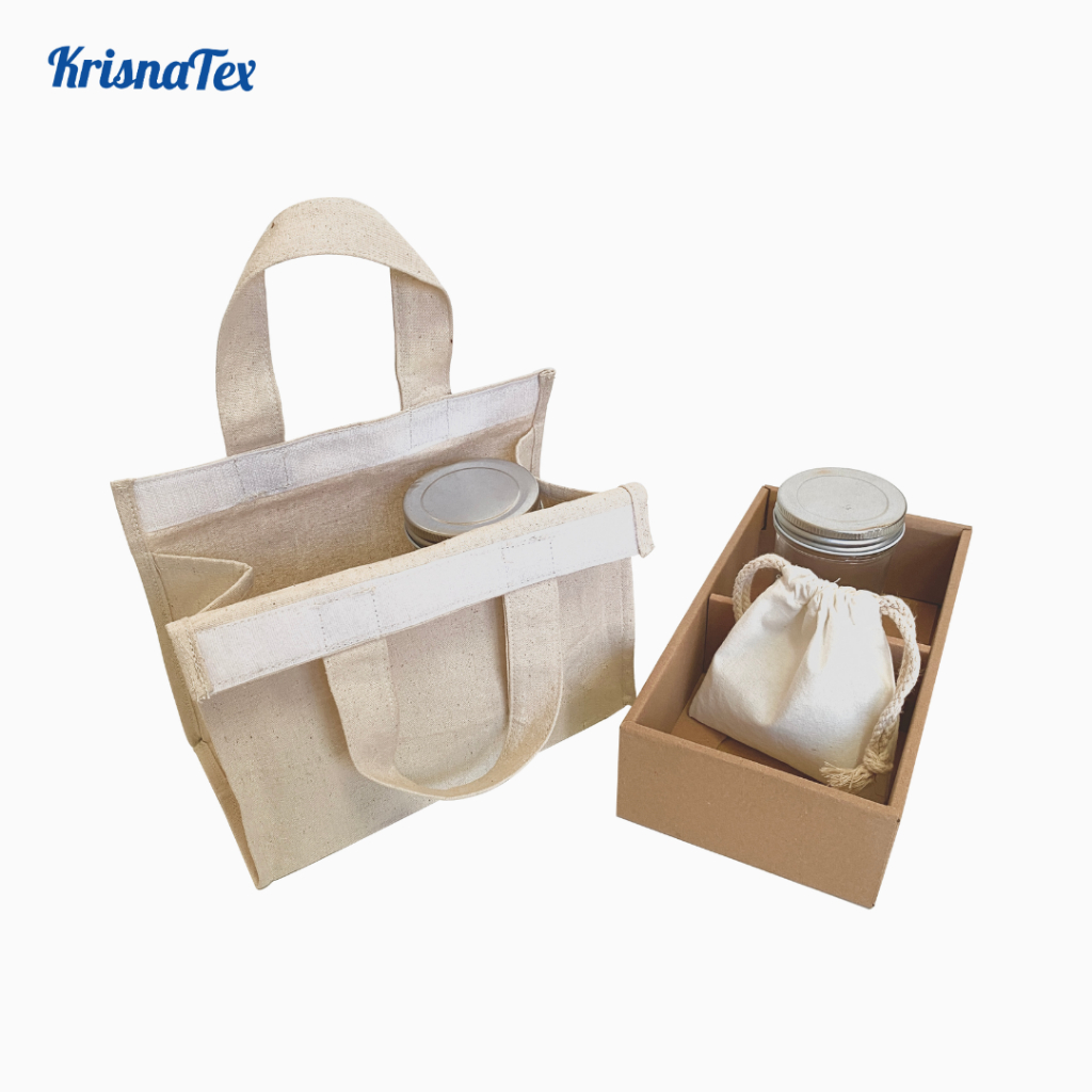 Tas Hampers Jinjing Kanvas Natural Medium - Tas Bekal Lunch Bag Hamper