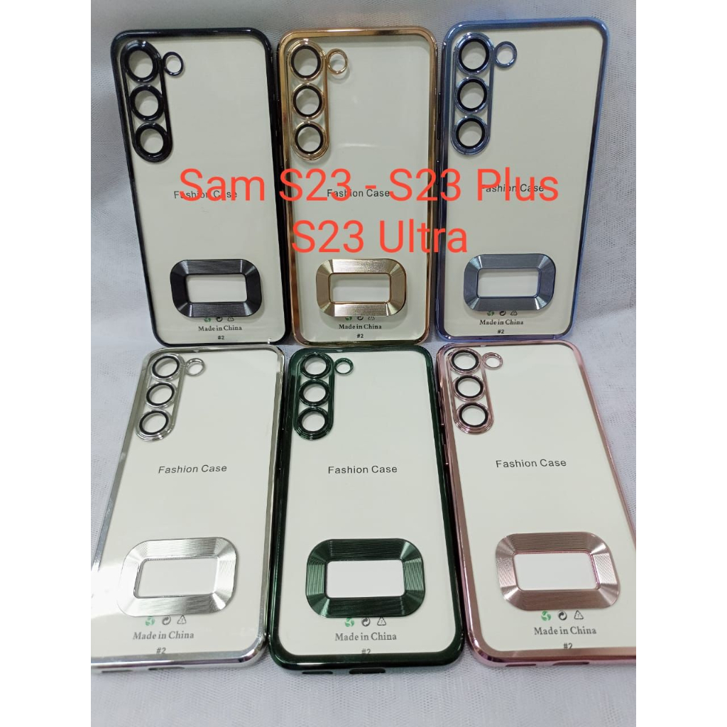 SoftCase Electroplating Samsung S23/S23 Plus/S23 Ultra/A13/A03/A03S/A23/A53/A32/A52/A73/A33/A12 TPU Transparan Hole Logo