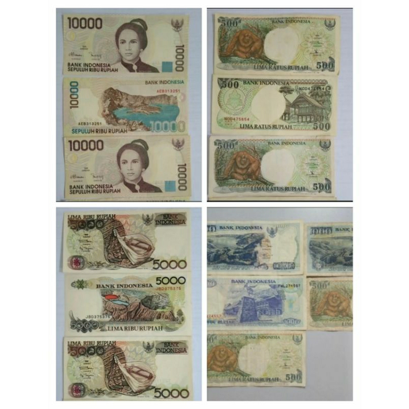 Paket Koleksi Uang Lama Rp10000,Rp5000,Rp1000,Rp500