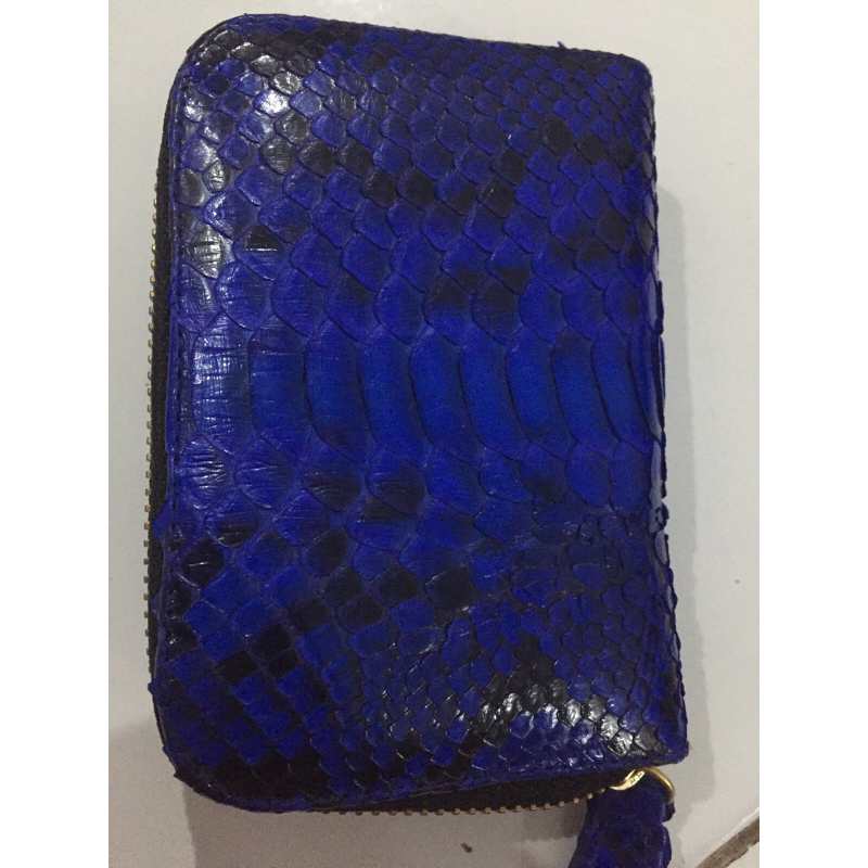 dompet kulit Wanita biru motif kulit Ular