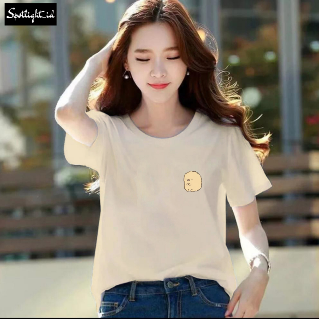 SPOTLIGHT_ID - BAJU KAOS WANITA GAMBAR SUMIKKO GURASHI TONKATSU KATUN COMBED 30S , T-SHIRT WANITA PR