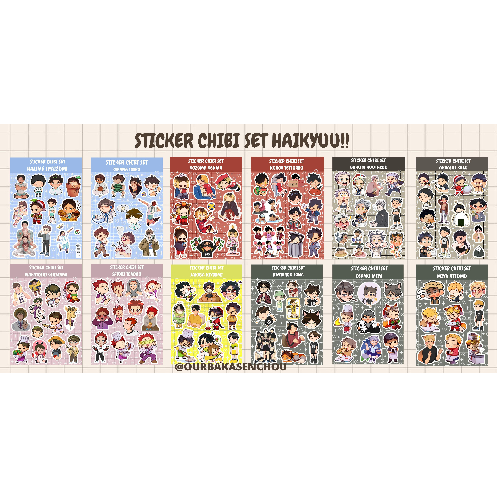 

STICKER CHIBI SET A6 HAIKYUU EDISI ALL TEAM MAIN CHARACTER USHIJIMA SAKUSA KENMA KUROO BOKUTO AKAASHI OIKAWA IWAIZUMI MIYA TWINS ATSUMU OSAMU SUNA