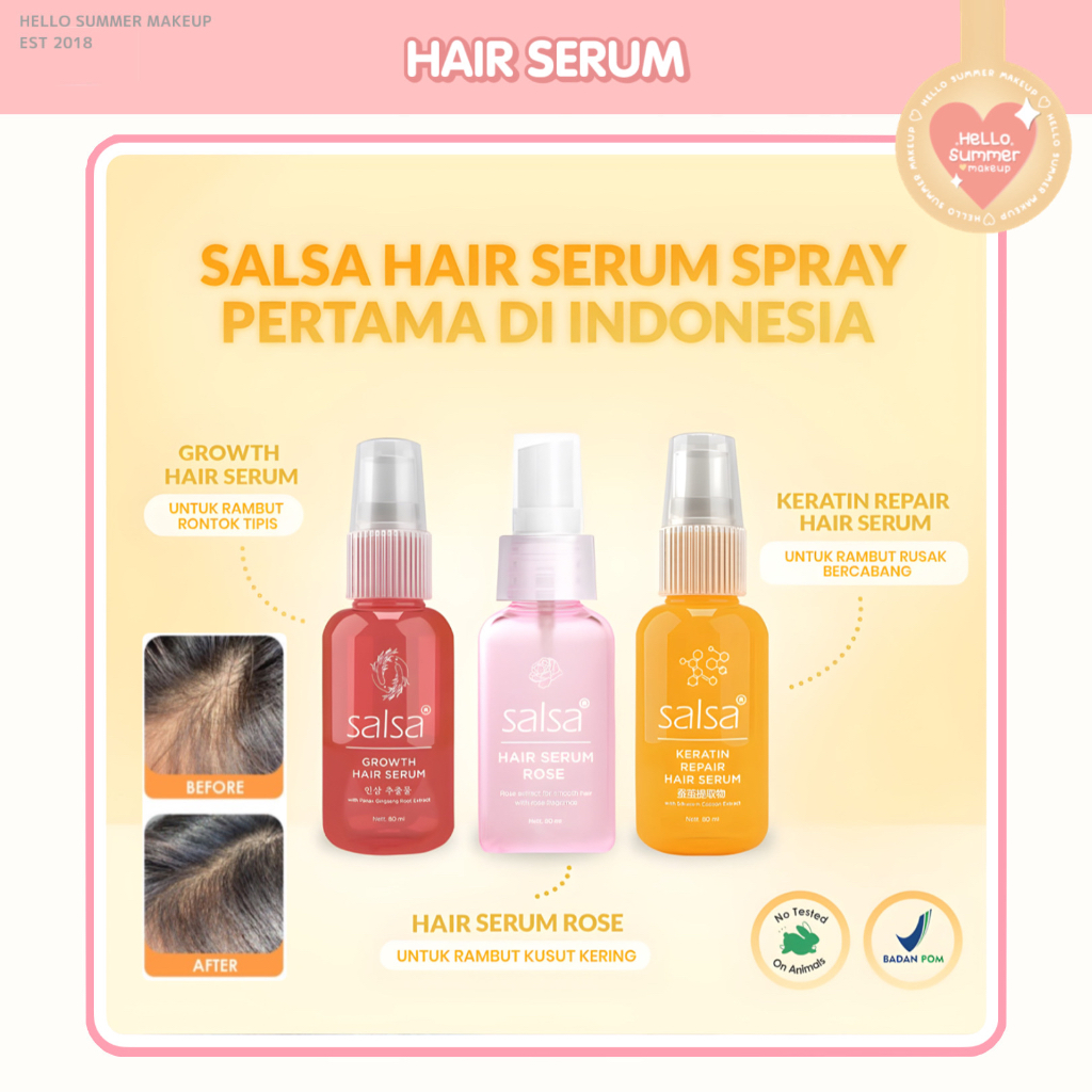 SALSA HAIR SERUM Treatment Rambut Spray Rose Perawatan Rambut Rusak Keratin &amp; Growth Repair 80ml