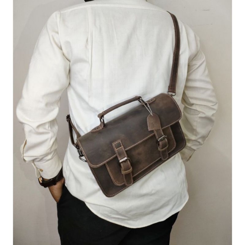 Tas Selempang Kulit Kenzz Postman 100% kulit sapi asli Crazy Horse untuk pria dan wanita Uk P26 X T1