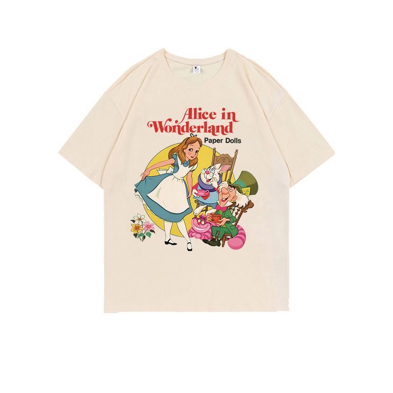 Baju Kaos Korea Wanita Lengan Pendek Cartoon Alice Motif Graffiti Printed T-shirt Kaos Oversize Wanita Import