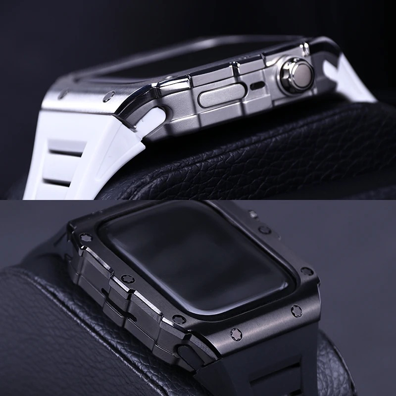 Luxury metal case apple watch stainless steel Iwatch series 8 7 45mm silicone rubber strap modification aksesoris AP Piguet