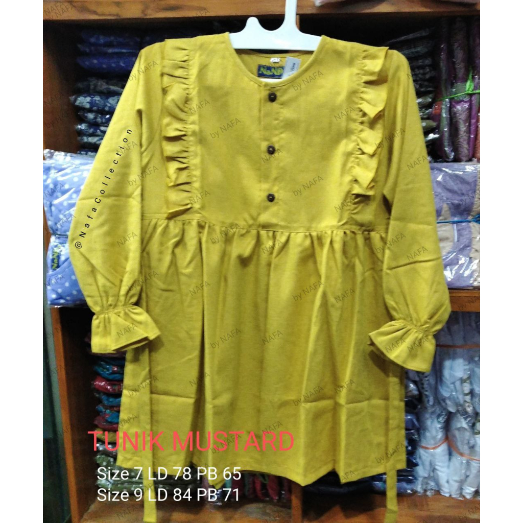 baju tunik atasan anak perempuan lengan panjang  usia 10 - 12 tahun bahan katun madina