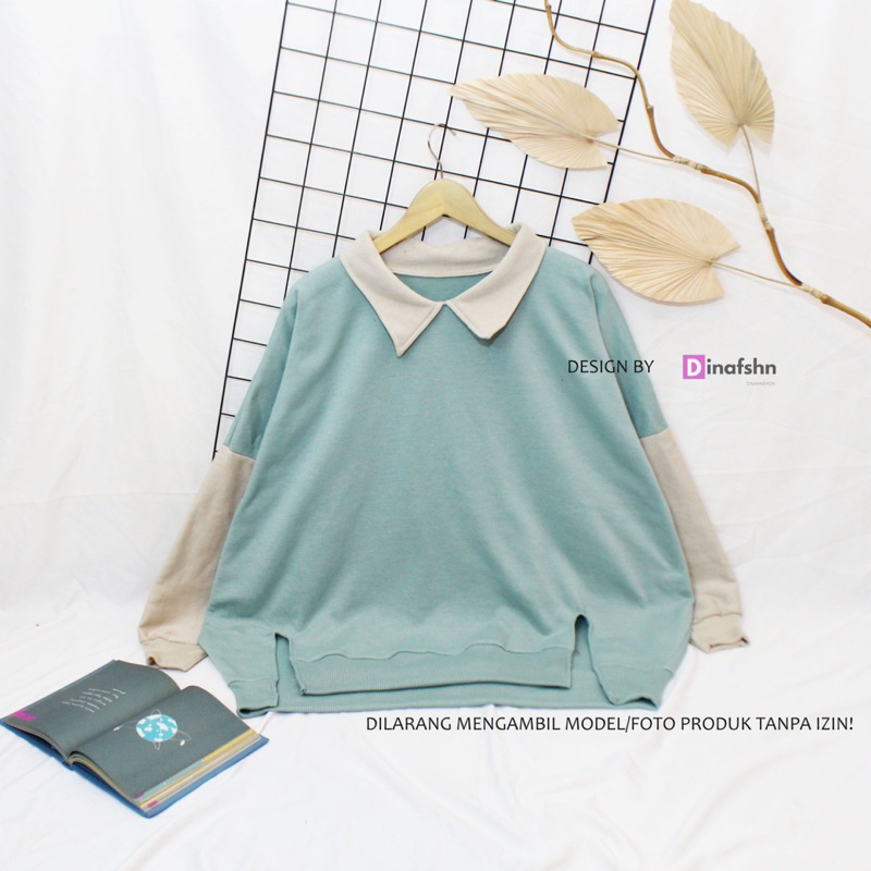 BY DNF Sweater XXXL Combie Berkerah Oversize Twocolour Sweater Wanita