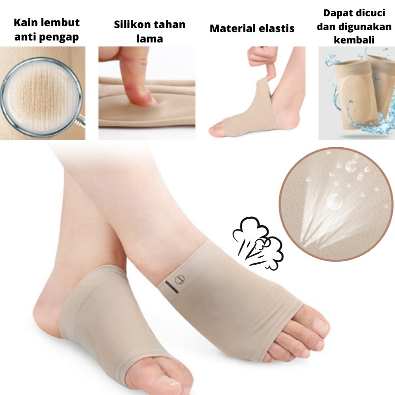 1 Pasang Bantalan Tumit / Kaos Kaki Terapi Pelindung Telapak Kaki Datar Insole Silikon - Foot Arch Decker For Plantar Fasciitis / Arch Support Pad Gel