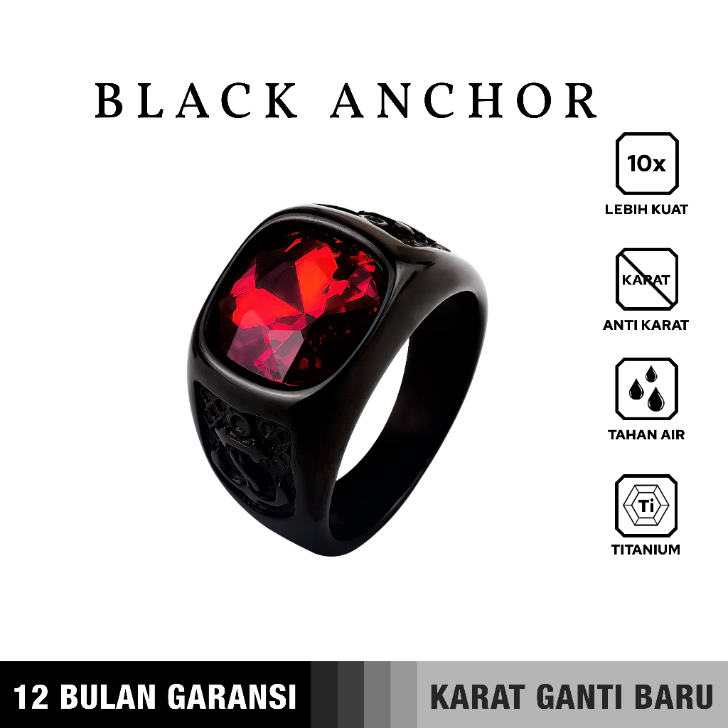 Emrys Premium Ring BLACK ANCHOR Real Titanium Anti Karat Cincin Titanium Pria Wanita