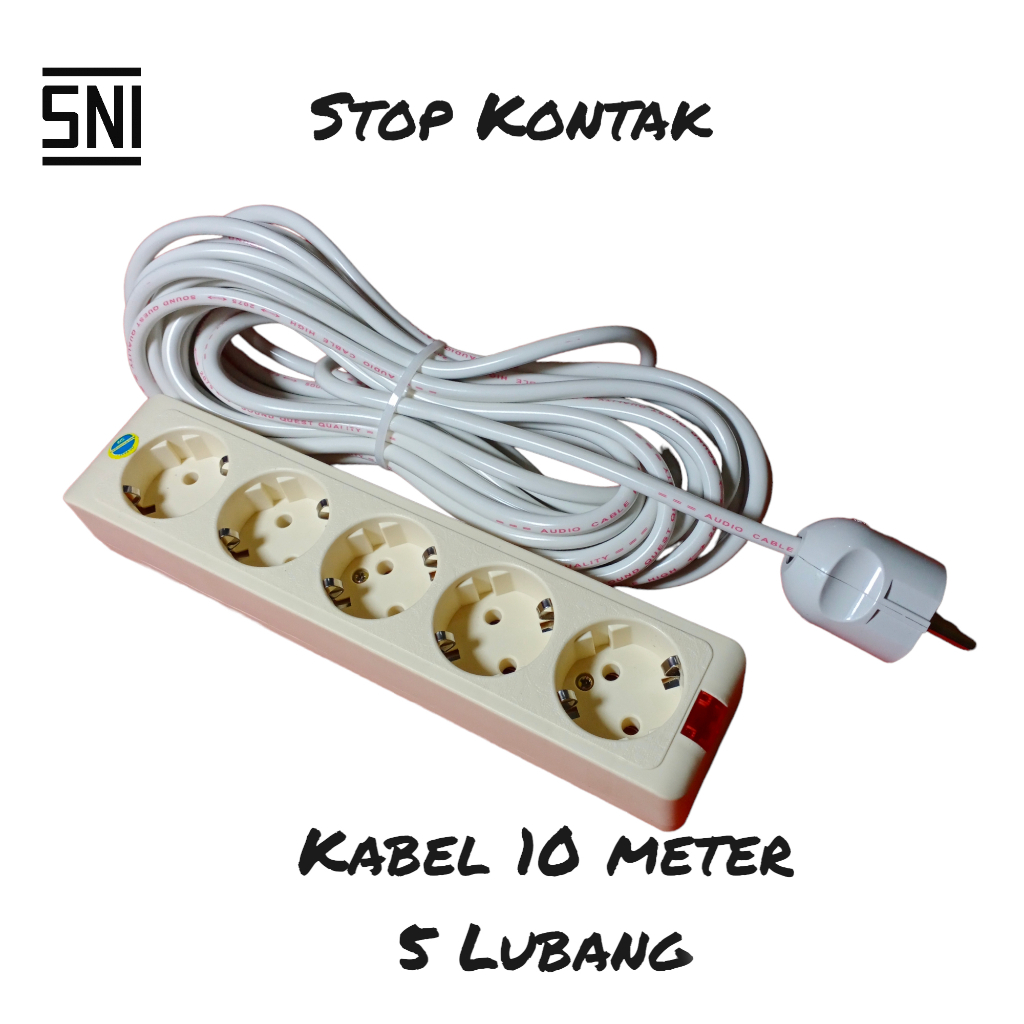 Stop Kontak Listrik Set 5 Lubang + Panjang Kabel 10 Meter + Steker Arde Bulat / Extension Wire / Stop Kontak Kabel Colokan