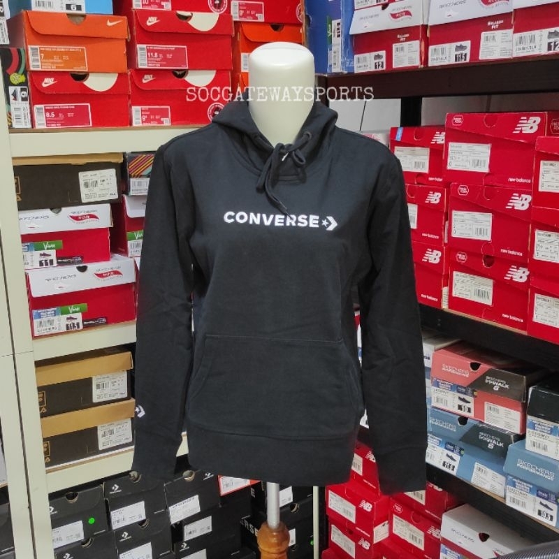 Jaket Converse Word Mark Hoodie WANITA BLACK Original 100% BNWT - HOODIE CONVERSE JAKET BORDIR LOGO