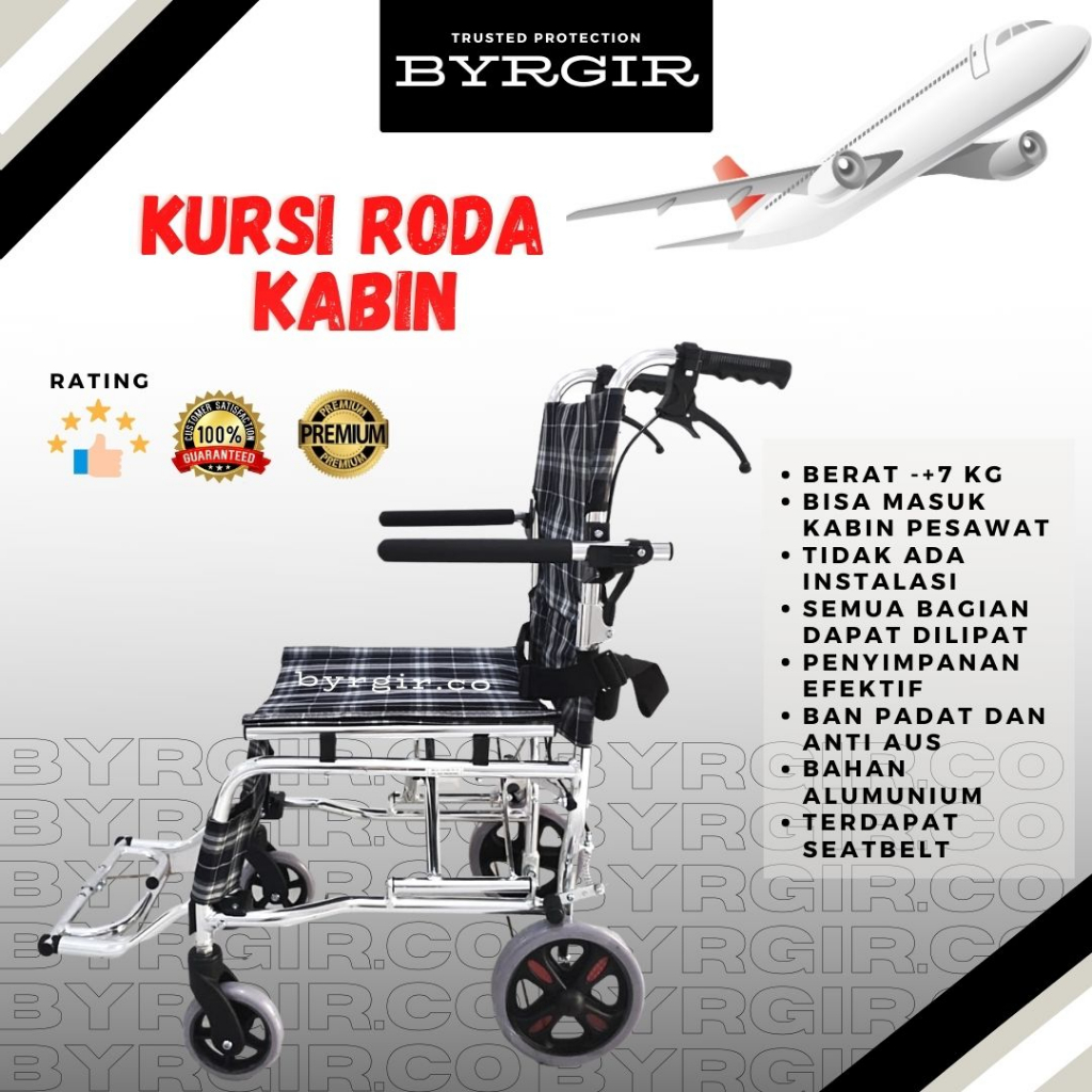 BYRGIR Wheelchair Travel Kabin Pesawat Kursi Roda Lipat Ringan Mini Simple Praktis