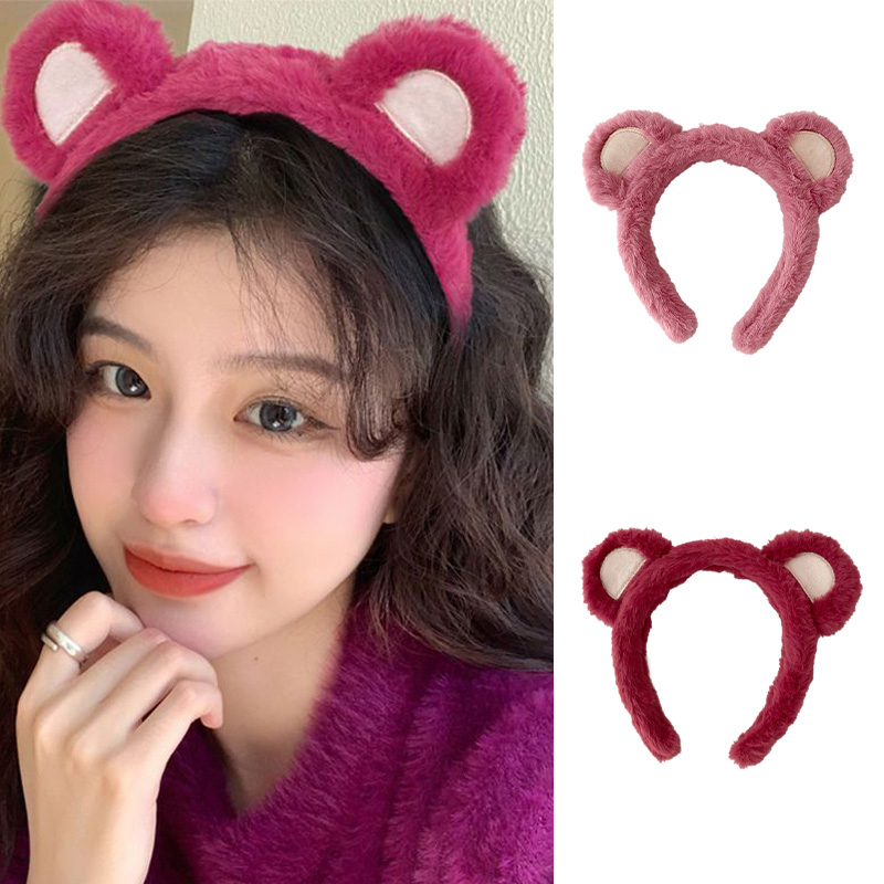 COD✨Bando Karakter Telinga Bear Lucu Korea Headband Bandana Ikat Kepala Cuci Muka Wanita Beruang Stroberi Mewah Ikat Kepala Jepit-Yinmer